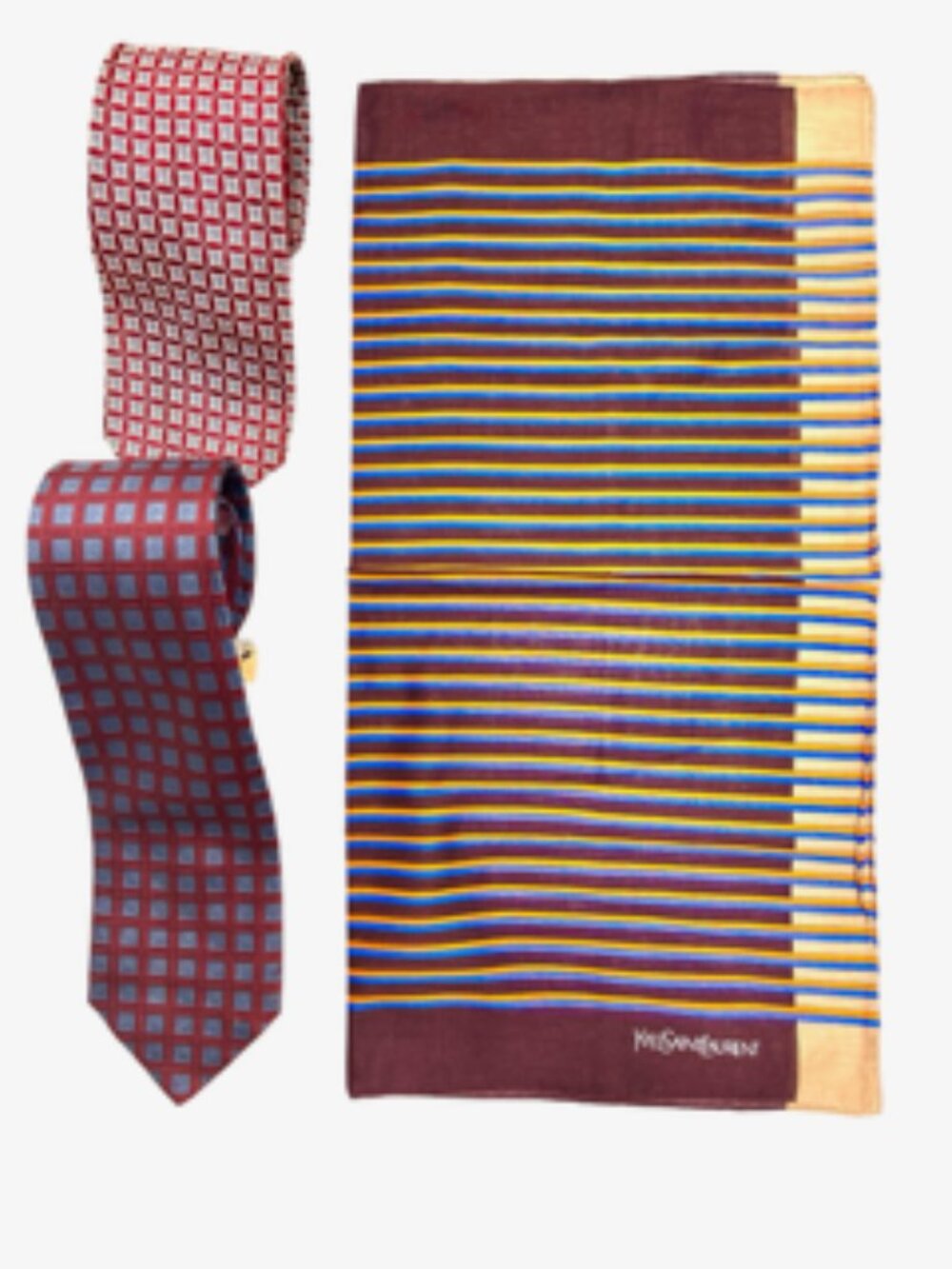2 Neck ties Hermès Paris Silk France Made & Gentle Men +  1YSL Handkerchie (49) - Picture 7 of 16